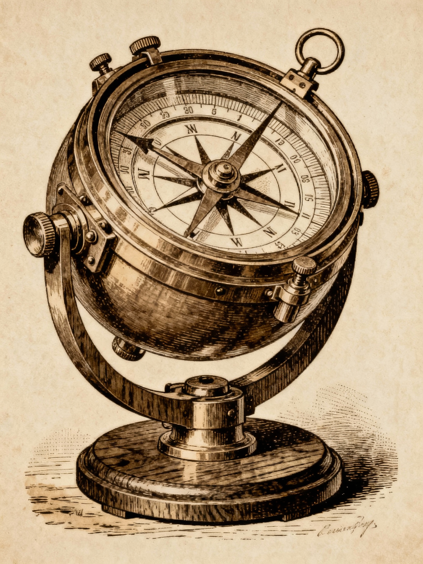 Vintage gimbal compass illustration